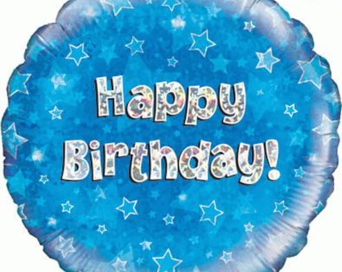 Blue Foil Happy Birthday Balloon - Oaktree UK - 18" round Balloon for Helium or Air