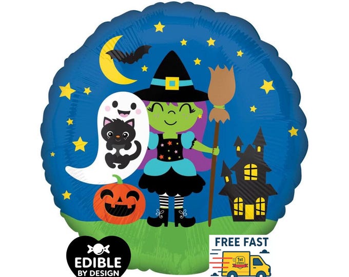 Cute Witch & Friends Foil Balloon - Anagram - 17" round Halloween Balloon