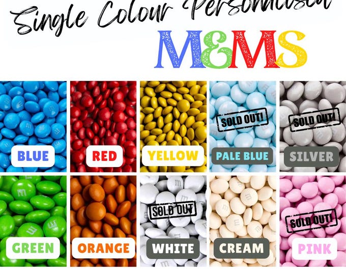 Chocolate M&Ms personalised choice of image, logo photo or text Single Colour Red Yellow Orange Blue Green White Cream
