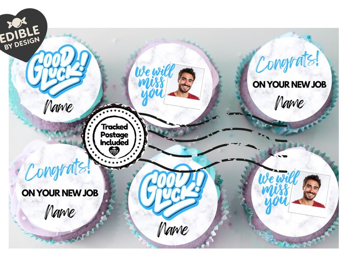 Blue Leaving Job New Job Cake Toppers Personalised name and photo matching balloon available