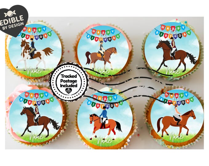 Pony Horse Show Jumping Equestrian Personalised Birthday Cake Toppers matching Invitations Stickers Balloon Party Pack