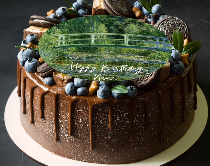 Monet Water Lilies Large Round Cake Topper: Personalised Edible Icing or Wafer