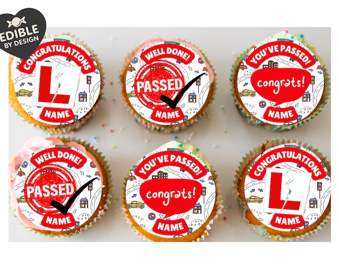 Personalised Driving Test Pass Cake Toppers Edible Ink - matching Balloon available