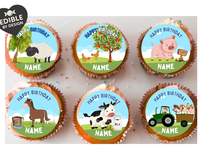 Farmyard Theme Birthday Cake Toppers Edible Circles matching Invitations Stickers Balloon Party Pack