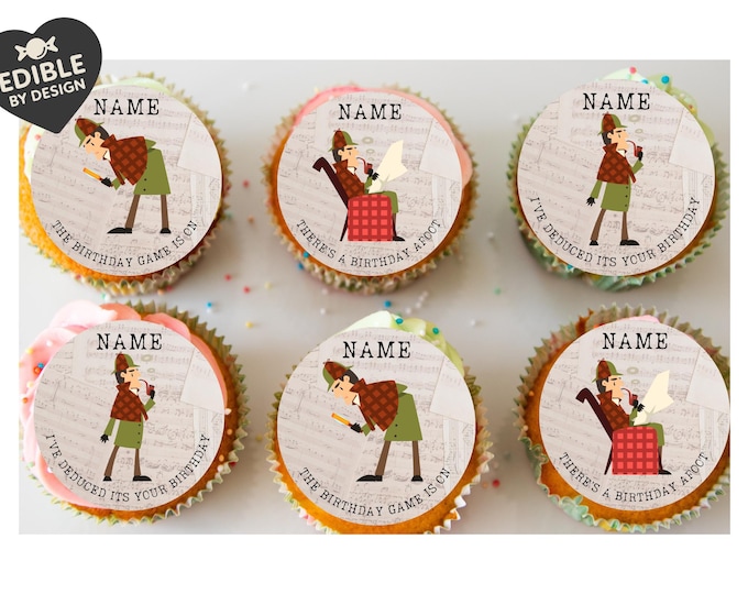 Sherlock Holmes Theme Personalised Birthday Cake Toppers matching Invitations Stickers Balloon Party Pack