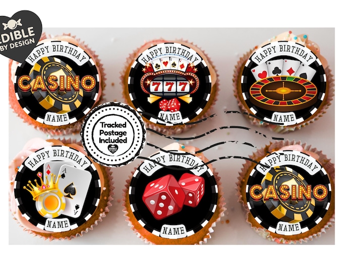 Casino Theme Birthday Cake Toppers on Icing or Wafer matching Invitations Stickers Balloon Party Pack