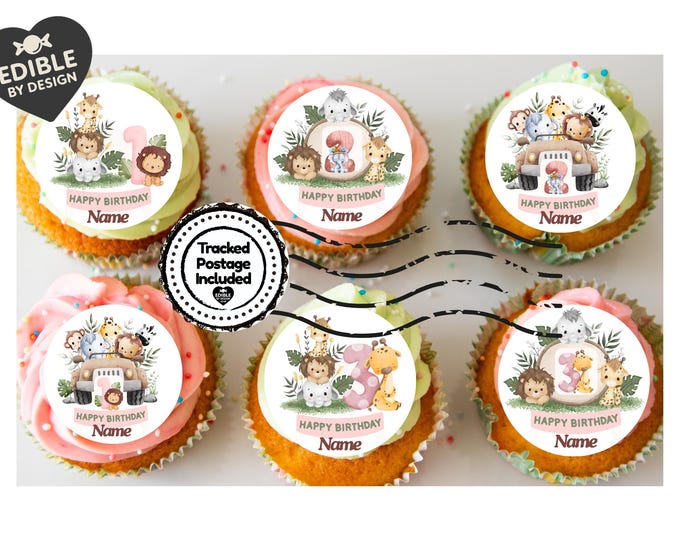 Safari Jungle Theme Personalised Birthday Cake Toppers matching Invitations Stickers Balloon Party Pack