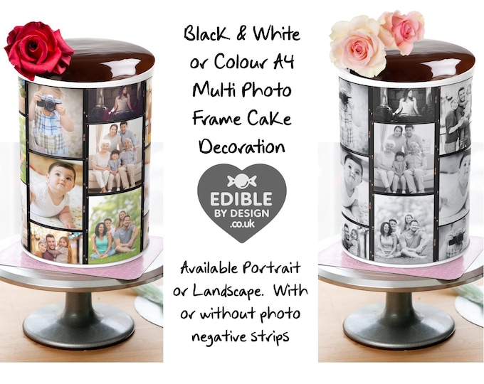 B&W or Colour A4 Multi Photo Cake Decoration Edges: Edible Icing