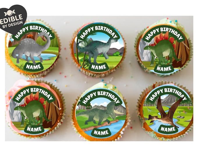 Personalised Dinosaur Happy Birthday Cake Toppers matching Invitations Stickers Balloon Party Pack