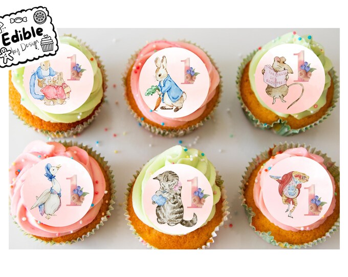 Beatrix Potter Age Birthday 2" Cupcake Toppers x 15 Edible Circles printed with edible ink. Cute Fun theme perfect for baby, toddler, child