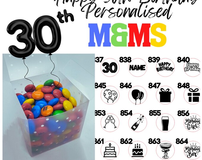 30th Birthday Chocolate M&Ms personalised with edible ink - your choice of image, logo, photo or text - Happy 30th Birthday