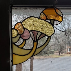 Stained Glass Mushroom Corner, Suncatcher, Corner stained glass, Home Decor, Boho, Mushrooms, Wall Hanging, Wall Art