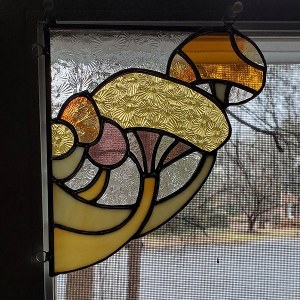 Stained Glass Mushroom Corner, Suncatcher, Corner stained glass, Home Decor, Boho, Mushrooms, Wall Hanging, Wall Art