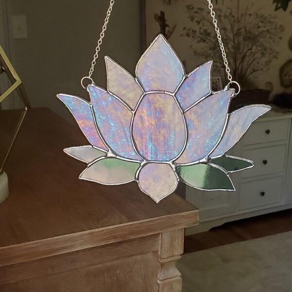 Lotus Flower Stained Glass Suncatcher, window hanging, wall hanging,  window art, decor, home, yoga, zen, unique gift, gift for her, peace