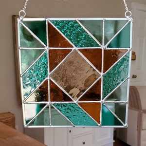Stained Glass Square Panel, Geometric, Quilt, Suncatcher, window art, home decor, gift for her, boho, window hanging, southwest, quilt