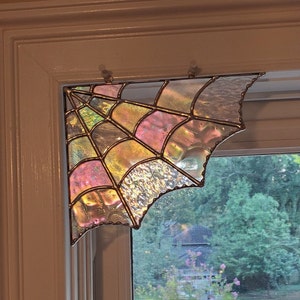 Stained Glass Spider Web, Halloween Decor, Suncatcher, Corner spider web, Home Decor, Boho, Home and Garden, Wall Hanging, Wall Art