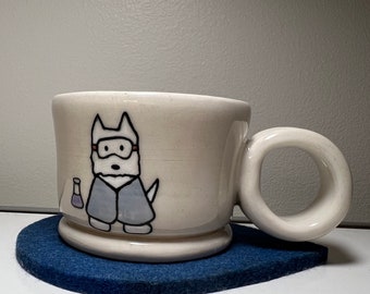 Handmade ceramic cup, 4oz cup, PhDog westie cup, Gift idea for PhD Candidates