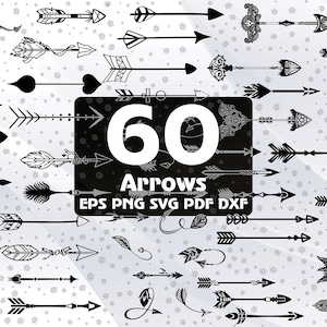 Puede incluir: Un conjunto de 60 gráficos de flechas en blanco y negro en varios estilos. Los gráficos están en formatos EPS, PNG, SVG, PDF y DXF.