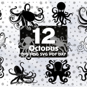 12 Octopus Art, Octopus Print, Octopus Tentacles, Kraken Octopus, Octopus Design, Octopus Wall Art, Octopus Decor, Sea Clipart SVG, DXF #045