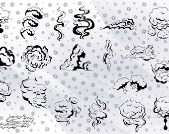 SMOKE‘S ART 40 Smoke Vector Image SVG, Clouds of Smoke Faces Sketches