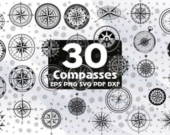 30 images vectorielles de boussole : ensemble nautique SVG (téléchargement numérique)