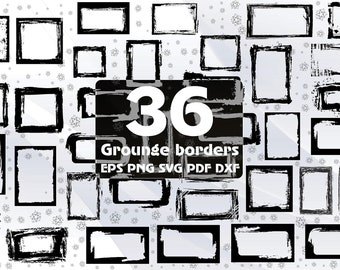 36 Grunge Frame Clipart, Square Brush Borders (svg, png, pdf, eps, dxf)