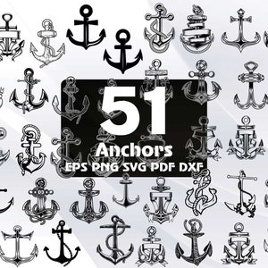 51 Anker SVG-Bundle: Nautische Clipart, Vektorgrafik (digitaler Download)