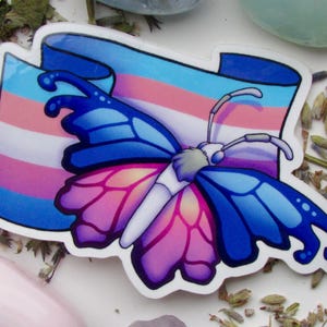 Transgender Pride Flag Butterfly Vinyl Sticker
