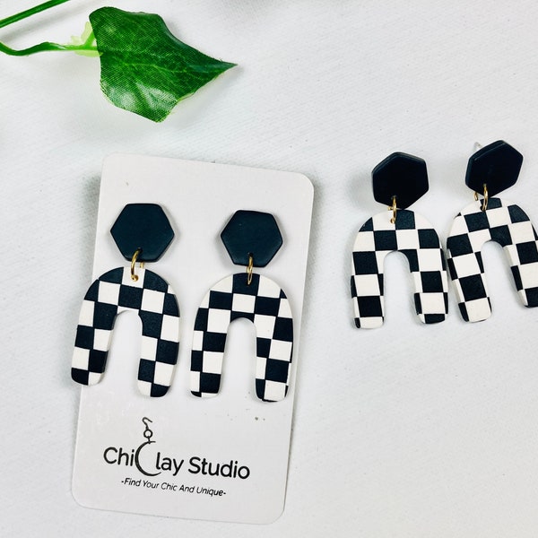 Black and White Christmas Clay Earrings – Etsy