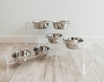 Acrylic Waterfall Dog Bowl - Acrylic Feeder - Elevated Modern Cat Bowl - Pet Bowl - Dog Furniture - Cat Furniture - Platform Dog Bowl