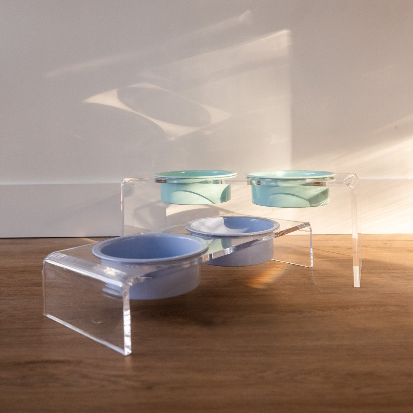 Acrylic Dog Bowl Green Dog Bowl Modern Pet Bowl Clear Pet Bowl Green Feeder Pastel Pet Feeder