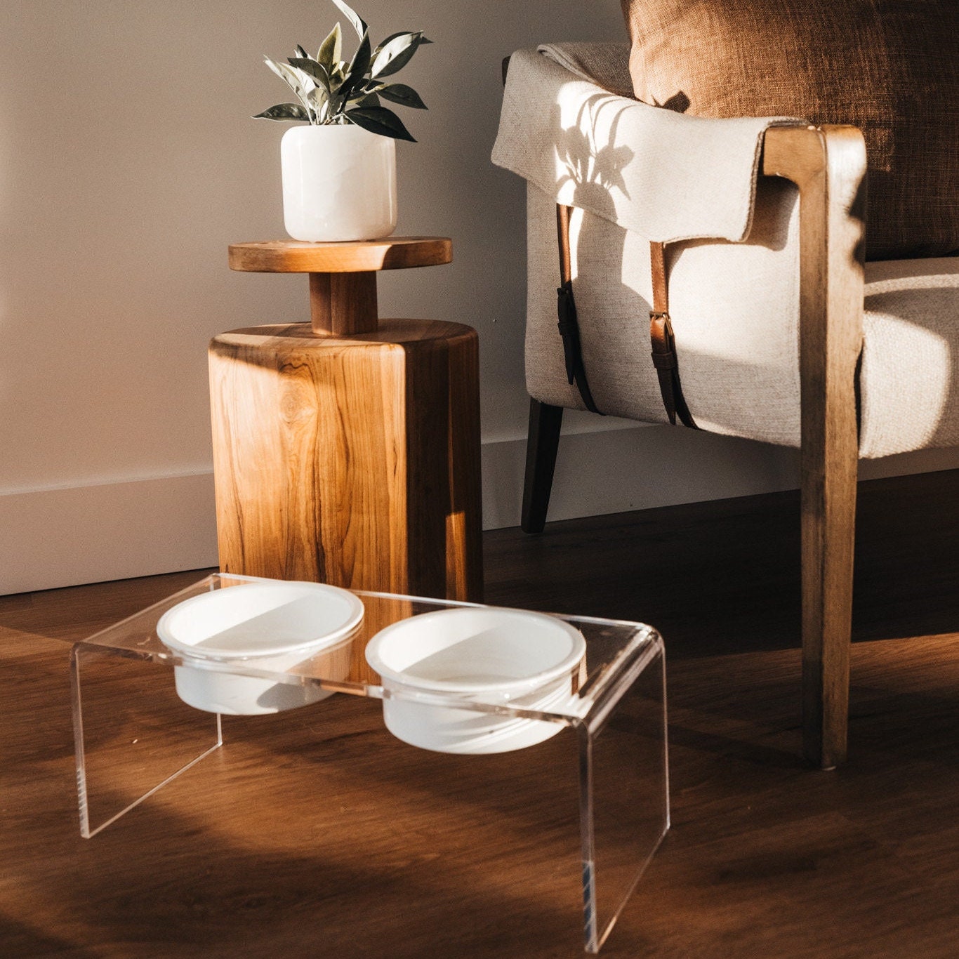 Acrylic Dog Bowl White Dog Bowl Modern Pet Bowl Clear Pet Bowl White Feeder Pet Feeder Cat Bowl