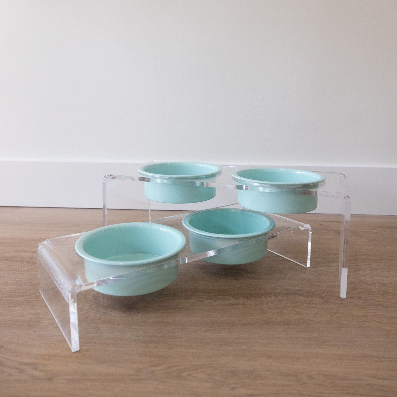 Acrylic Dog Bowl Green Dog Bowl Modern Pet Bowl Clear Pet Bowl Green