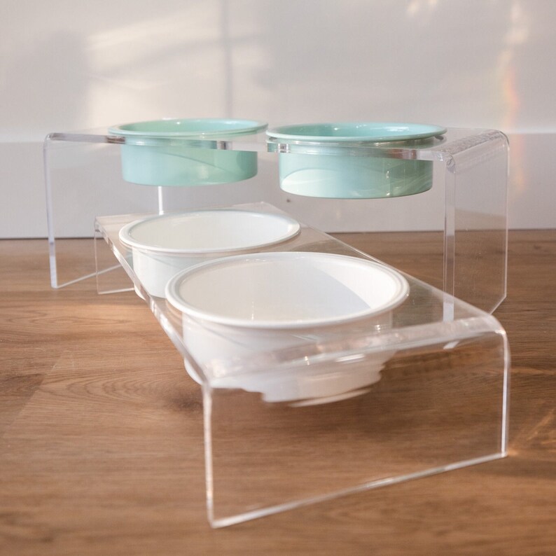 Acrylic Dog Bowl White Dog Bowl Modern Pet Bowl Clear Pet Bowl White Feeder Pet Feeder Cat Bowl