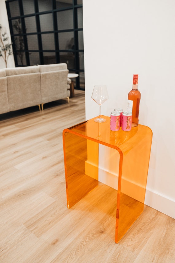 Orange Acrylic End Table Neon Orange Lucite Side Table Eccentric Furniture Funky Groovy Side Table Acrylic Furniture Etsy