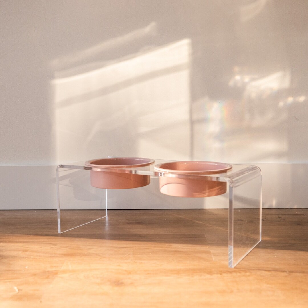 Acrylic Dog Bowl Pink Dog Bowl Modern Pet Bowl Clear Pet Etsy