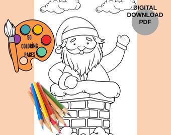 50 Merry Christmas Coloring Pages, Winter Illustrations (Digital Download PDF A4 Size)