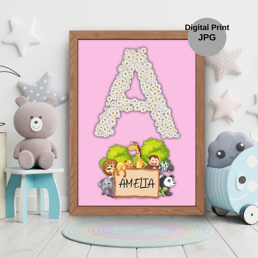 Custom Floral Initial Nursery Print, Girl's Room Decor (digital ...