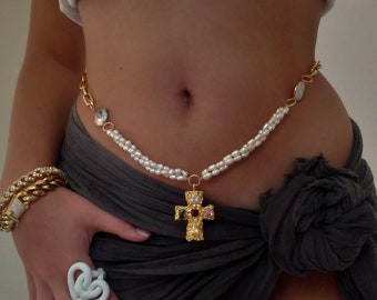 El Rosario Body Chain - cross belly chain, waist beads, boho, trendy, vacation, resort