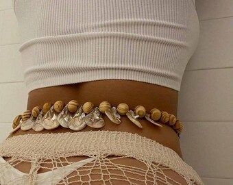 The Corazoncito Body Chain. Healing tropical mother of pearl waist bead/ body chain, beachy, tropical