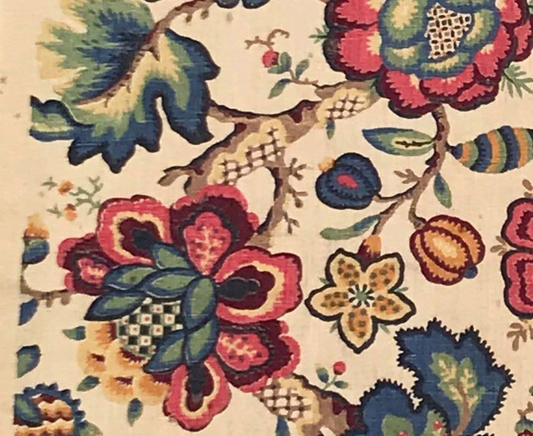 Vintage Jacobean Printed Linen Fabric Etsy