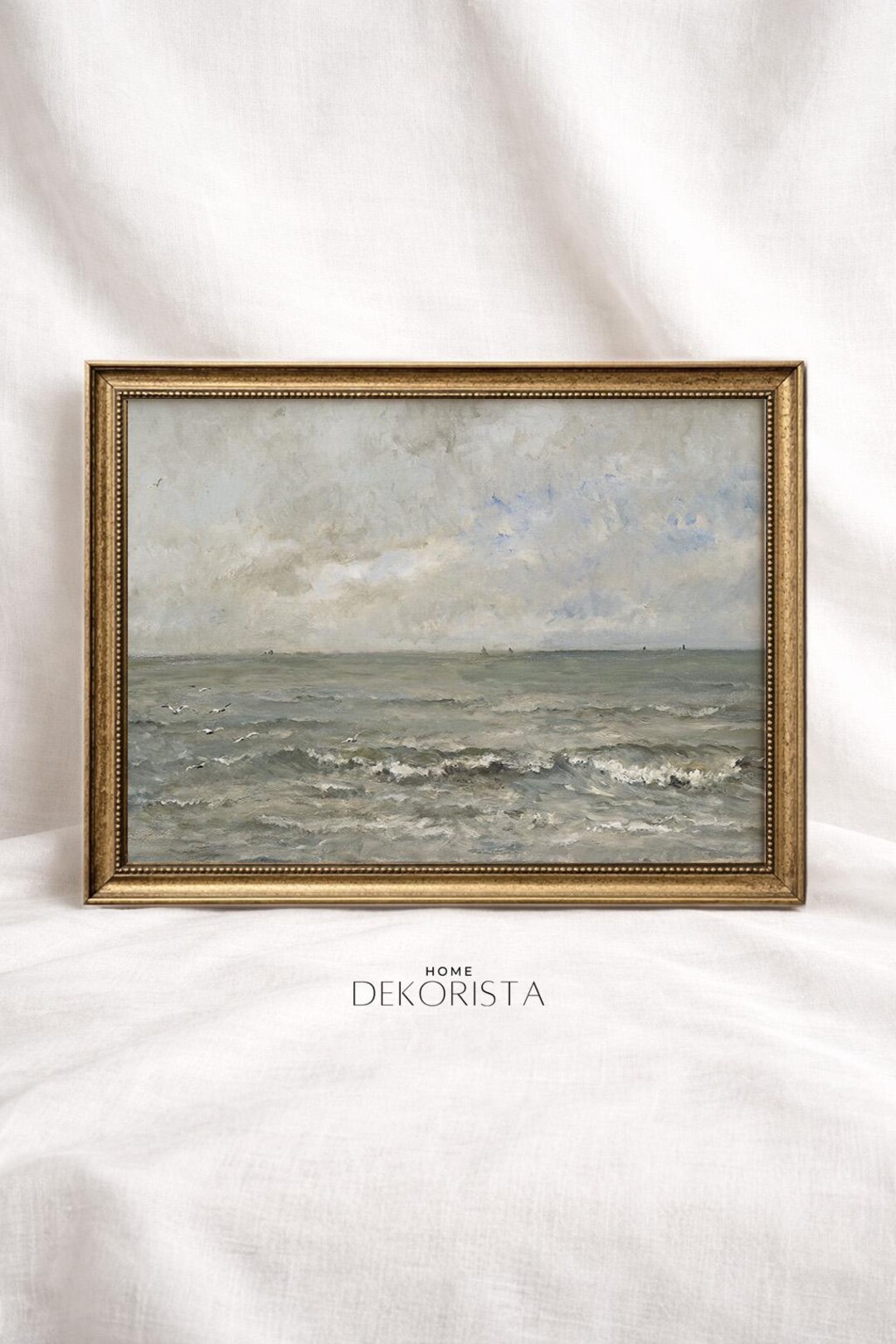 Moody Seascape Art Print, Vintage Seagull Ocean Painting, Coastal Wall ...