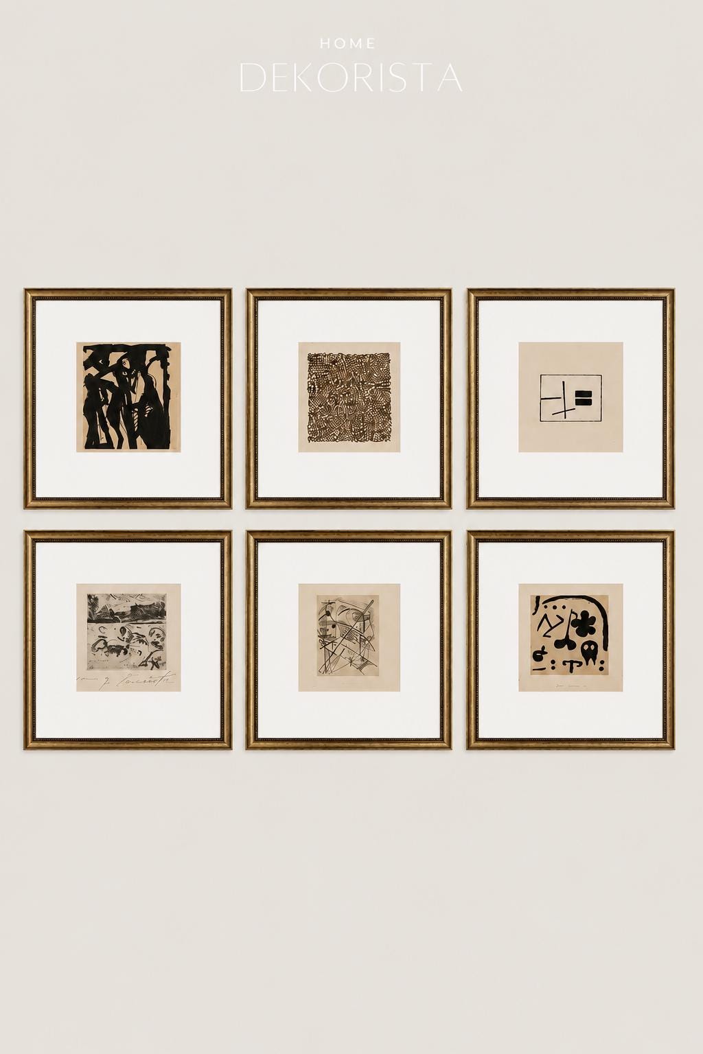 Set of 6 Neutral Minimalist Gallery Wall Art Prints, Vintage Abstract ...