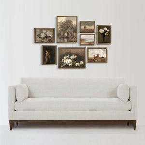 Vintage gallery wall set I Vintage gold framed wall art print I Vintage landscape painting I Rustic Farmhouse decor  I Vintage flower print