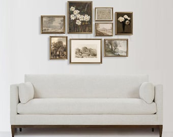Vintage gallery wall art, framed gallery wall, vintage gold frame gallery wall, nature wall art