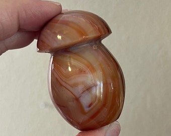 Small Peachy Carnelian Mushroom with Gorgeous Banding and Parallax, Carnelian Crystal, Carnelian Mushroom, Mushie Crystal, Pet Rock, Crystal