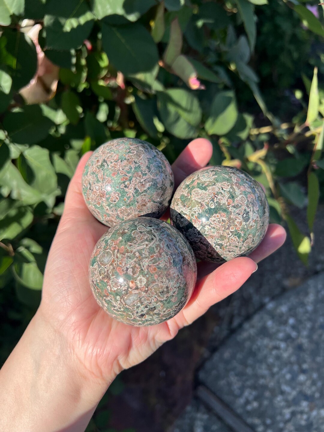 Pyroclastic Rhyolite Green Green Flower Agate Spheres, Rhyolite, Green Crystal, Polished Crystal ...