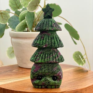 Ruby in Zoisite Christmas Tree Hedgie, Crystal Buddy, Pet Rock, Amethyst, Quartz, Crystal, Cute Gift, Stocking, Christmas Gift #574