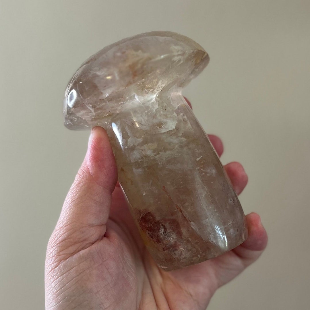 Polished Rainbow Pale Rose Quartz Mushroom With Golden Healer and ...