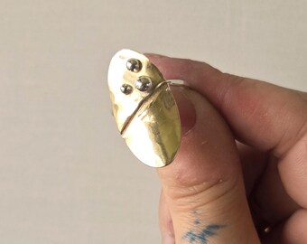 Hand-Forged Brass Statement Ring: Textured Silver Elements